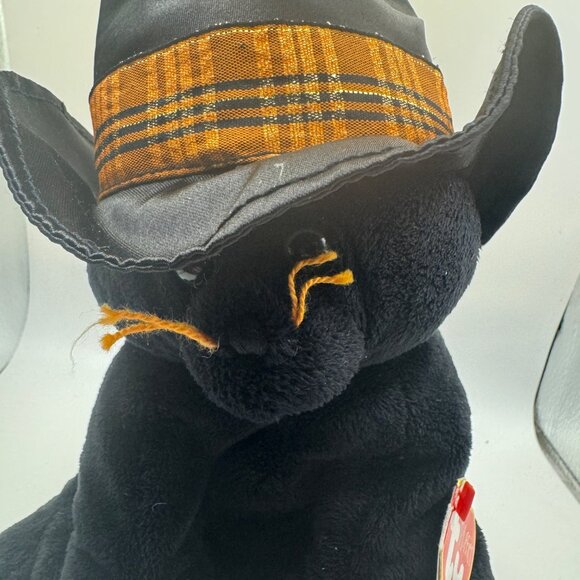 Ty Pluffies Merlin Black Cat Plush Toy With Witch Hat - Picture 2 of 6